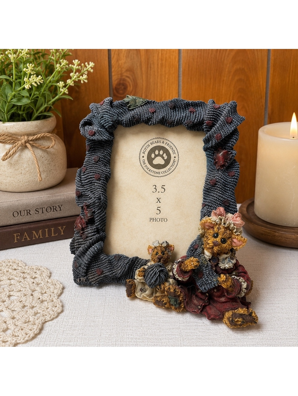 Boyds Bears Darby & Jasper Knittin’ Kittens Photo Frame 3.5x5 Folkstone - Picture 1 of 8